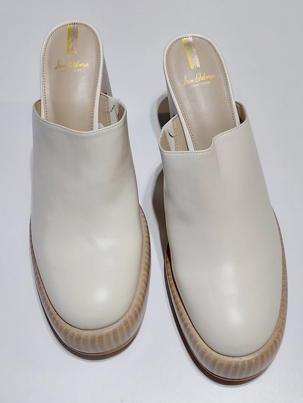 SAM EDELMAN New York Women's Cream Shiloh Leather Platform Mules Size 9M